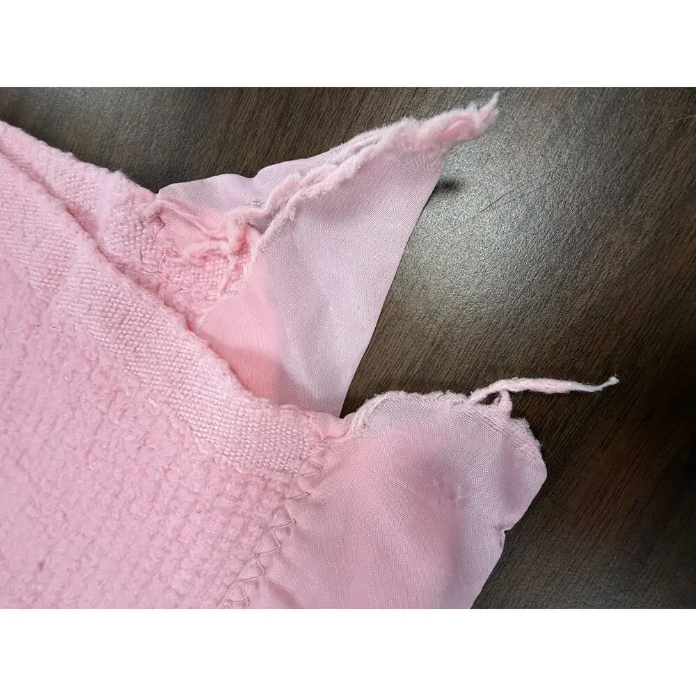 Vintage Pink Twin Blanket Satin Trim Lightweight Bed Blanket 72x60 Cottage Cozy
